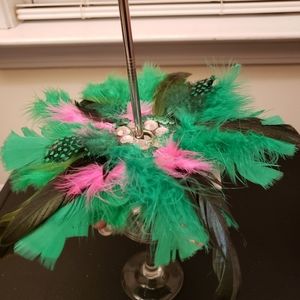 Custom pink and green feathered drink topper